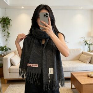 Acne Dark Gray Wool Scarf